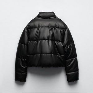 Zara Black Leather PufferJacket